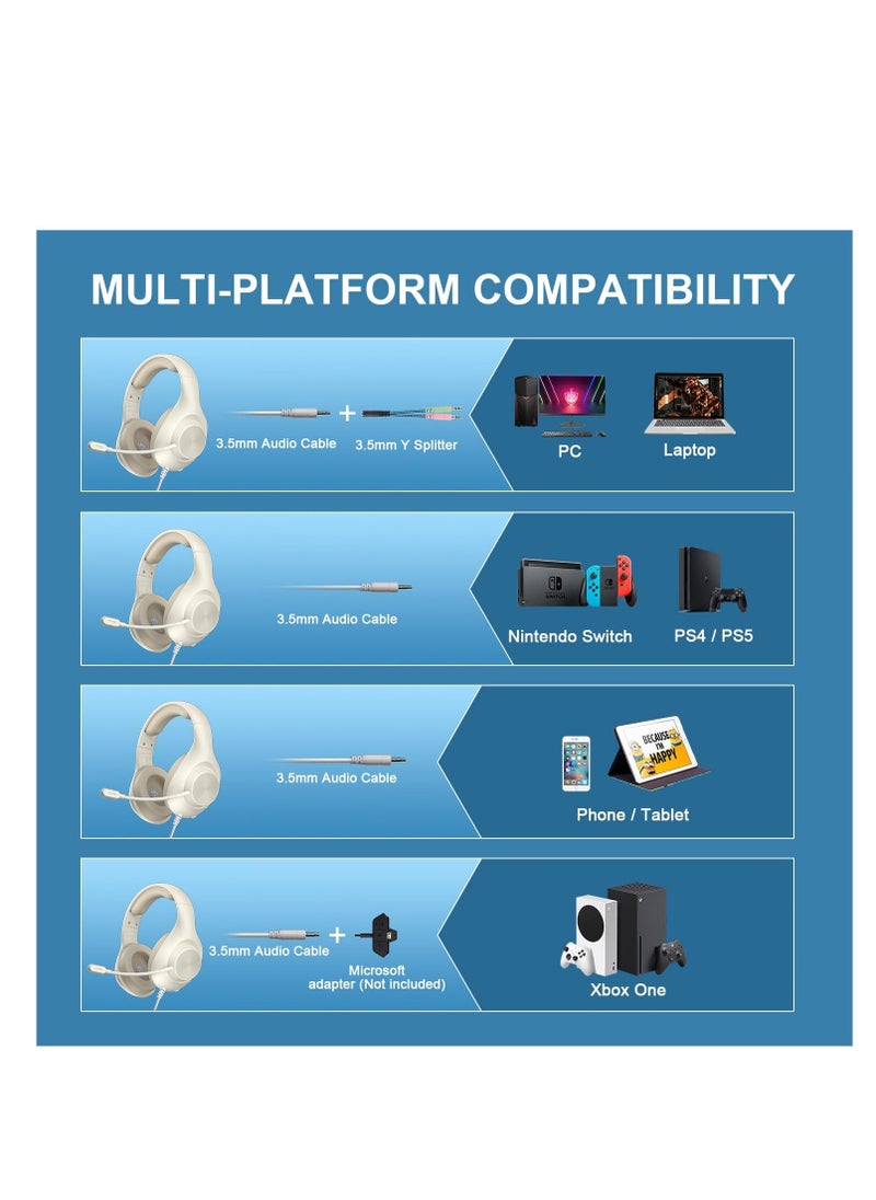 عام Wired Gaming Headset with 7.1 Surround Sound, H-7 Gaming Over Ear Headphones with Noise Cancelling, Flexible Mic, Memory Earmuffs, Wired Headset for PC/PS5/VS/Xbox Series X/S/Switch, White - Image 2