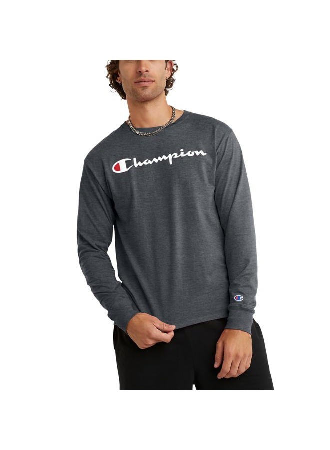 Champion Men's Classic Graphic Long Sleeve Tee T-Shirt, Granite Heather, XXL - Image 1