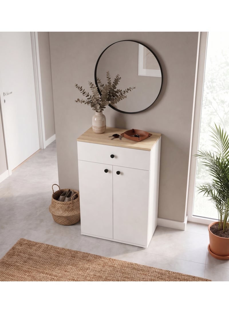 Furniture Store Modern shoe rack/shoe cabinet with a wide drawer and 5 shelves, MDF, in light wood color with white, high-quality finish, from Furniture Store. - Image 2