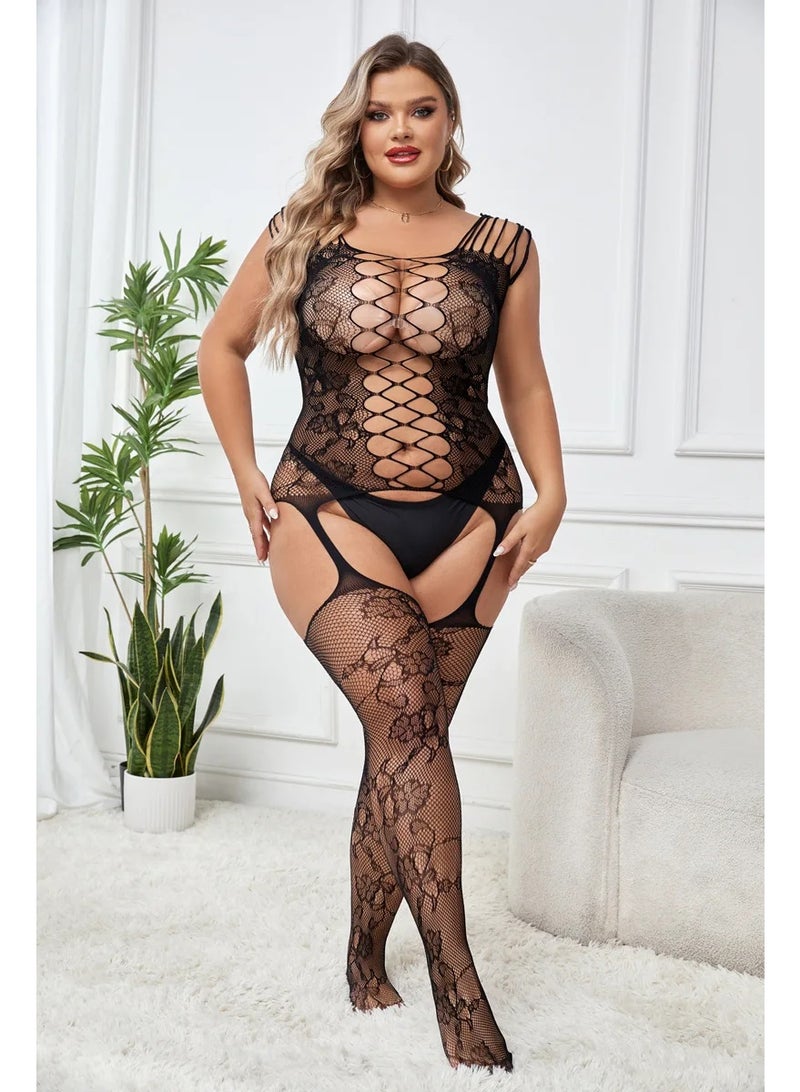 4basix Women’s Body Stocking Lingerie – One-Size Fishnet Mesh Bodystocking Teddy Bodysuit, Stretchy Seamless Babydoll Style Nightwear for Comfortable Fit, Black - Image 2