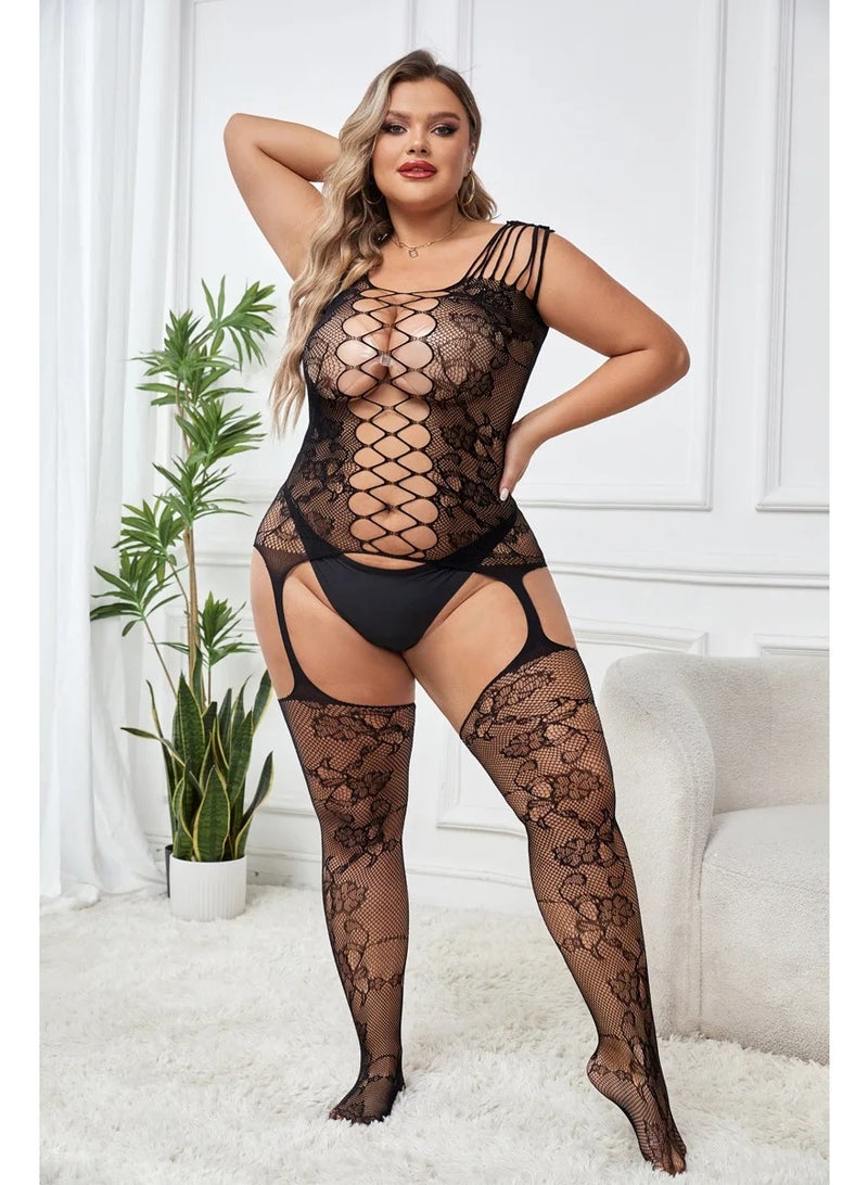 4basix Women’s Body Stocking Lingerie – One-Size Fishnet Mesh Bodystocking Teddy Bodysuit, Stretchy Seamless Babydoll Style Nightwear for Comfortable Fit, Black - Image 3