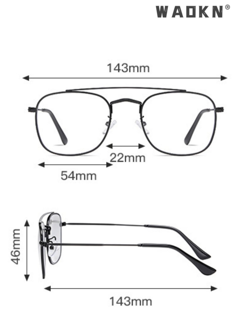 WAOKN Double Bridge Blue Light Blocking Glasses, Full Rim Metal Frame, PC Anti Blue Light Lenses, Prescription Ready Retro Large Optical Frame for Men Women, Anti Eyestrain Computer Gaming Office Eyewear | Black & Gunmetal, BLACK - Image 3