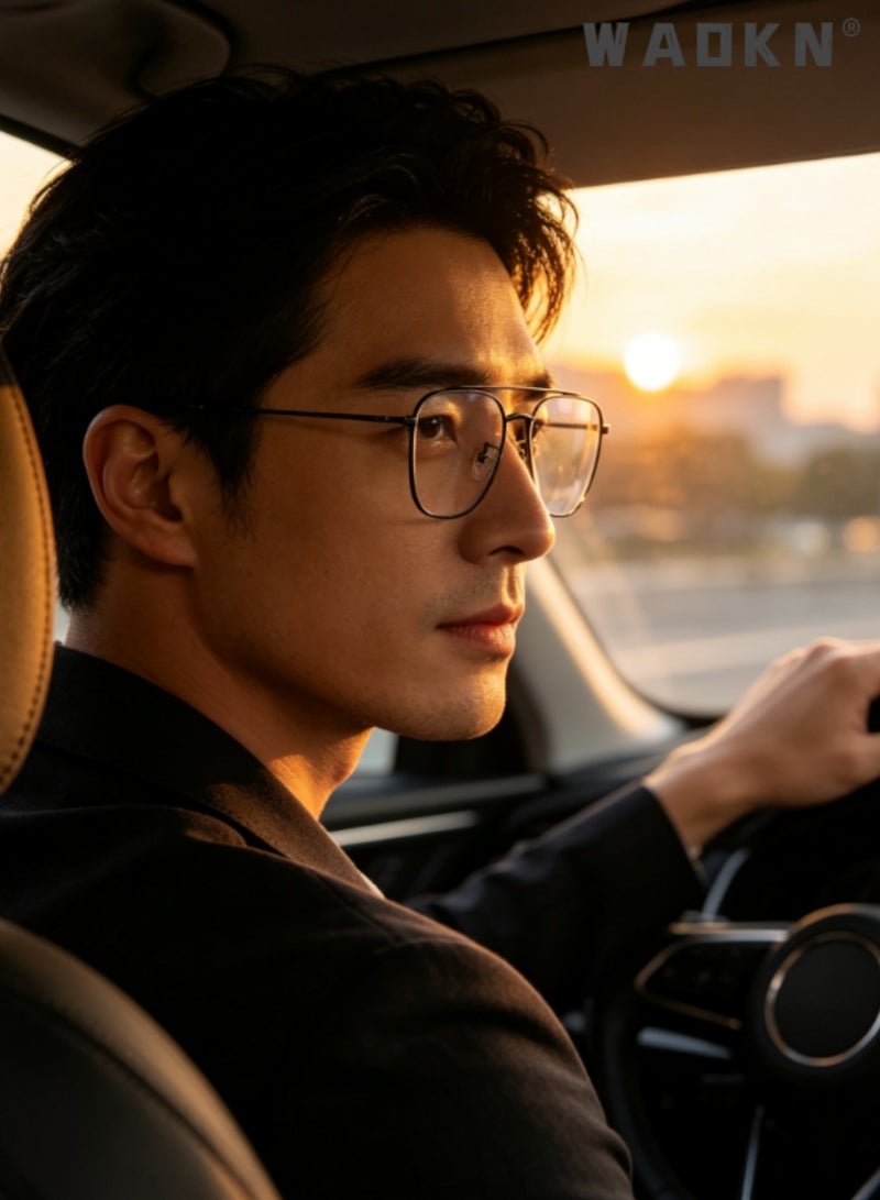 WAOKN Double Bridge Blue Light Blocking Glasses, Full Rim Metal Frame, PC Anti Blue Light Lenses, Prescription Ready Retro Large Optical Frame for Men Women, Anti Eyestrain Computer Gaming Office Eyewear | Black & Gunmetal, BLACK - Image 5
