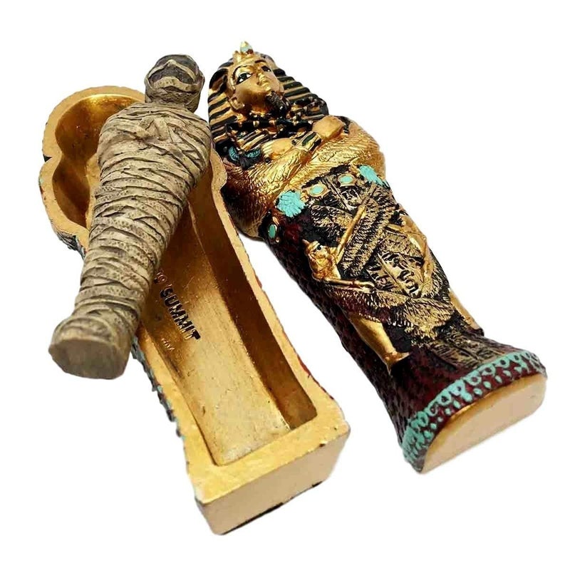 Ebros Gift Gifts & Decor Ebros Egyptian King Tutankhamun Pharaoh Sarcophagus Coffin with Mummy Figurine Set 4" Long Egyptian Pharaoh Tombstone Historical Sculpture - Image 3