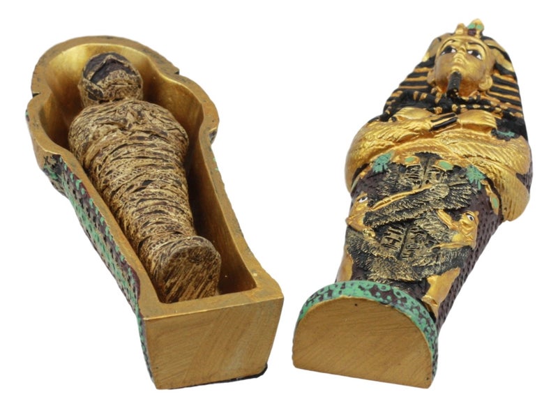 Ebros Gift Gifts & Decor Ebros Egyptian King Tutankhamun Pharaoh Sarcophagus Coffin with Mummy Figurine Set 4" Long Egyptian Pharaoh Tombstone Historical Sculpture - Image 2