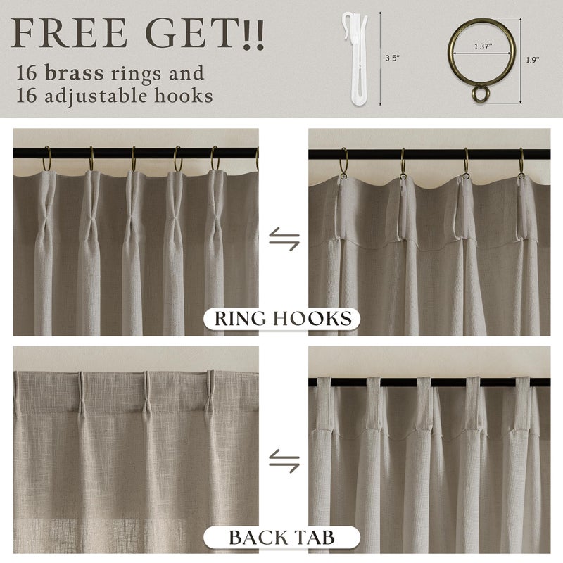 TWODRAPES Taupe Flax Linen Curtains 90 Inches Long for Living Room Bedroom 2 Panels Set Pinch Pleated Neutral Farmhouse Burlap Windows Curtain for Dining Room Light Filtering Drapes Tan Brown Burlywood Birch - Image 4