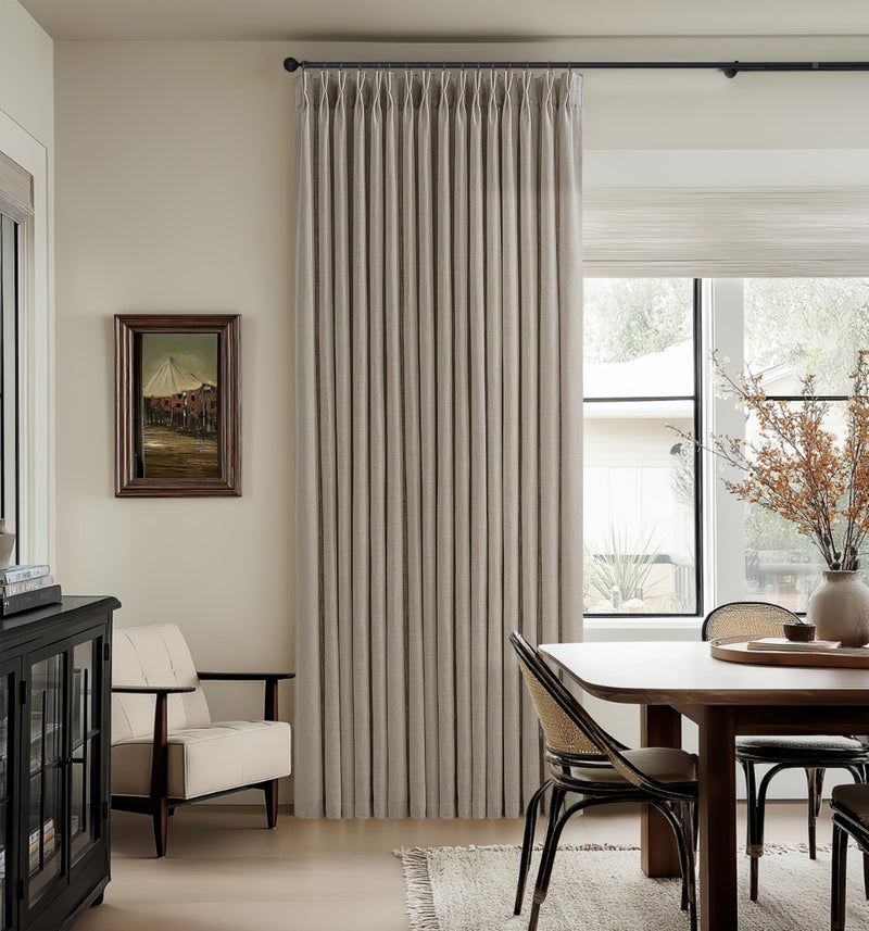 TWODRAPES Taupe Flax Linen Curtains 90 Inches Long for Living Room Bedroom 2 Panels Set Pinch Pleated Neutral Farmhouse Burlap Windows Curtain for Dining Room Light Filtering Drapes Tan Brown Burlywood Birch - Image 1