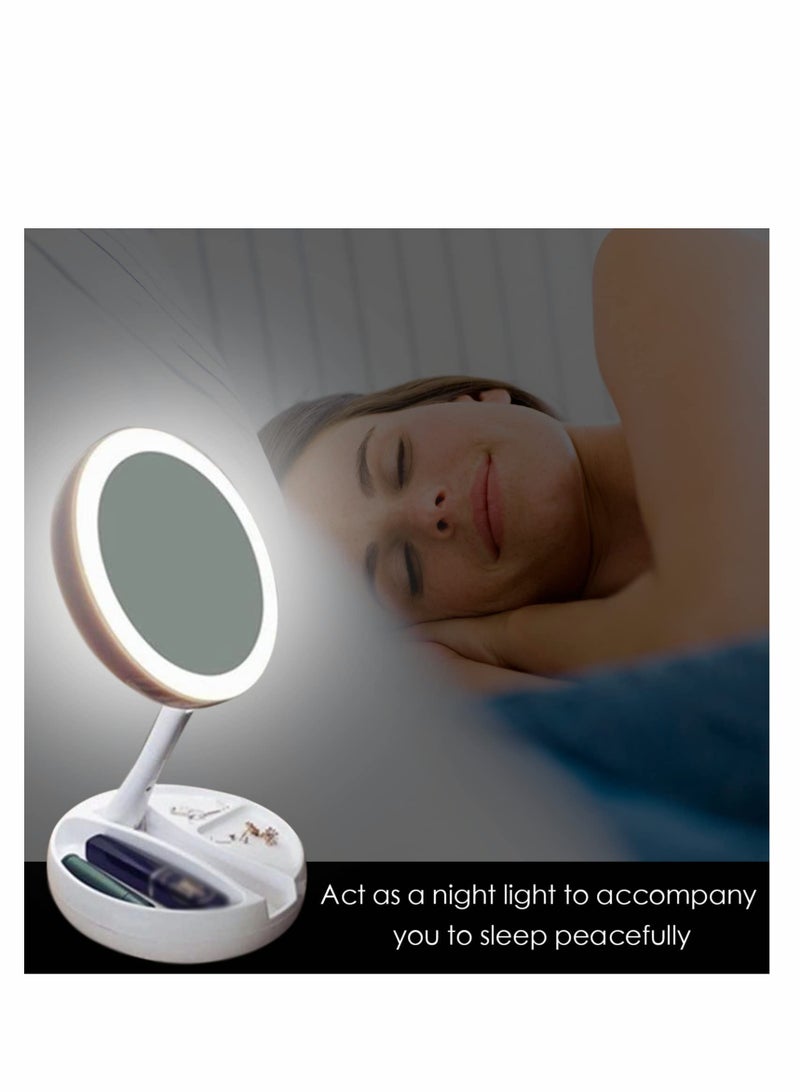 LED Lighted Makeup Mirror, 1x/10x Magnification Double-Sided Vanity Mirror with Lights, 6.3-Inch Folding Mirror for Travel and Home Use (White) - Image 3