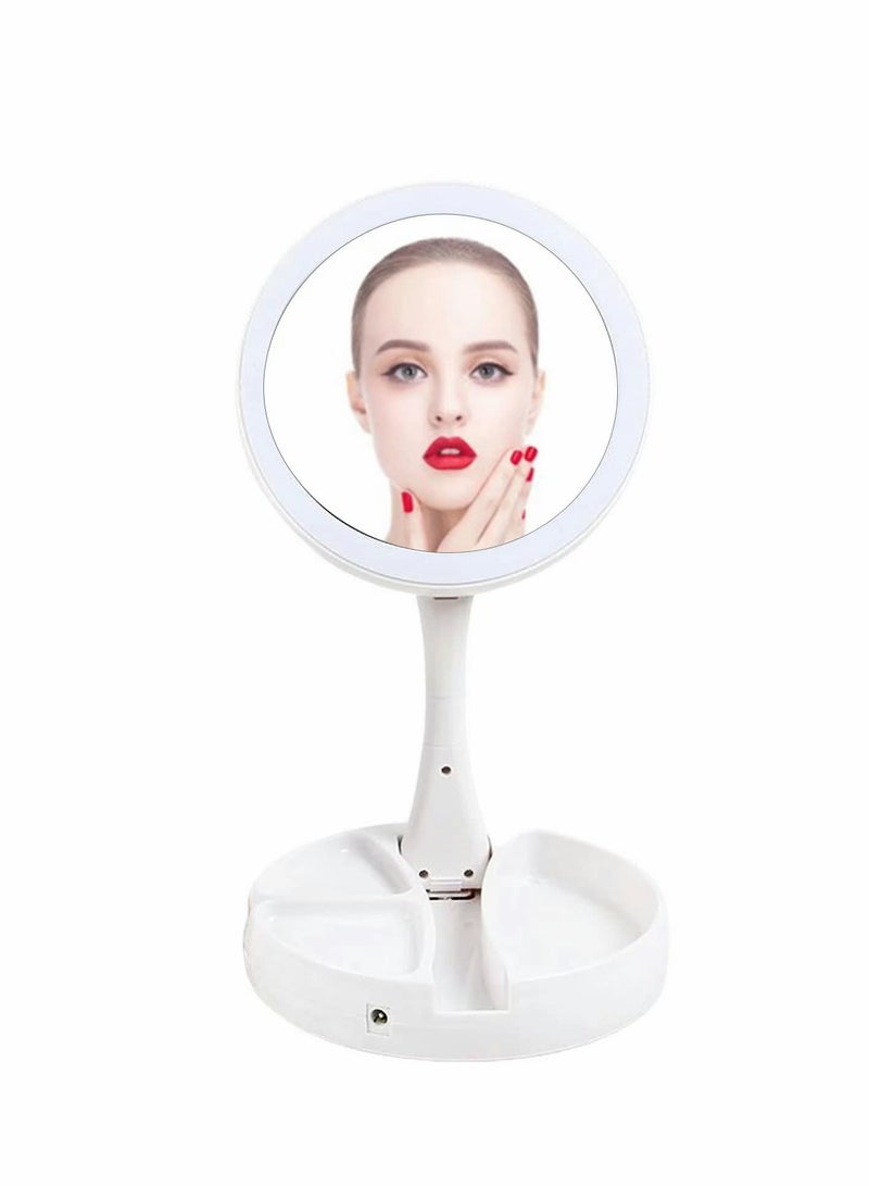 LED Lighted Makeup Mirror, 1x/10x Magnification Double-Sided Vanity Mirror with Lights, 6.3-Inch Folding Mirror for Travel and Home Use (White) - Image 1