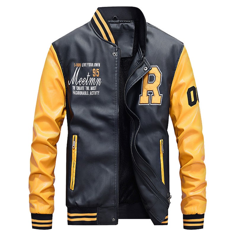 Men'S Leather Baseball Uniform Pu Casual Jacket 7701 Light Board - Image 2
