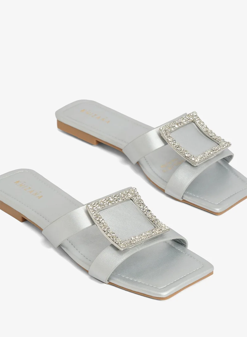 Khizana Silver Diamante Flat Sandal for Women | Best Price UAE