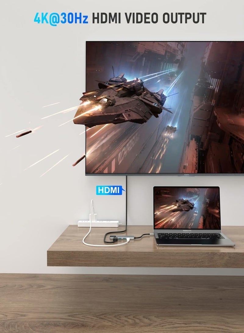 Excefore USB C Hub, 5-in-1 USB C Hub with Ethernet, USB C Multiport Adapter with 4K HDMI, RJ45 Ethernet Port, 2 USB Ports, 87W PD Charging for MacBook Pro/Air, for Switch/PS4, for iPad Pro M1, Chromecast - Image 3