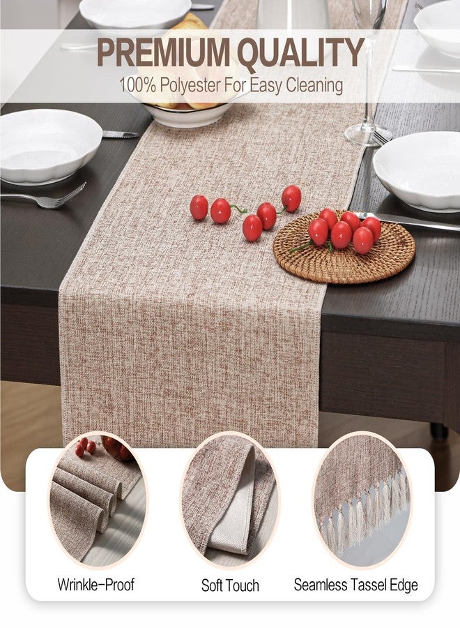 Aofmee Beige Table Runner 36 Inches Long, Burlap Linen Style Farmhouse Dining Room Table Runner for Everyday Use, Short Boho Coffee Table Runner with Tassels for Living Room Dresser Decor, Easy Care - Image 4