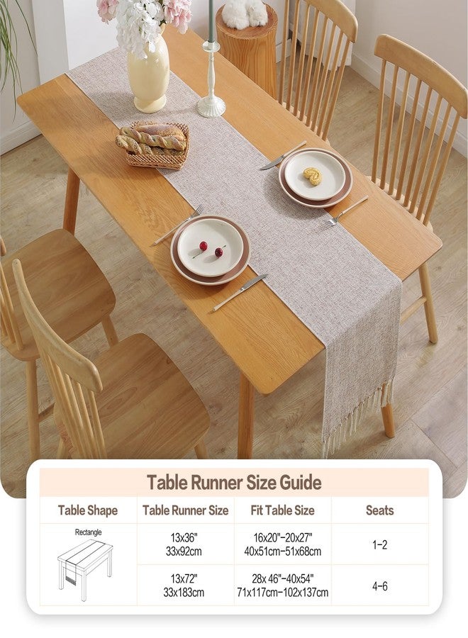 Aofmee Beige Table Runner 36 Inches Long, Burlap Linen Style Farmhouse Dining Room Table Runner for Everyday Use, Short Boho Coffee Table Runner with Tassels for Living Room Dresser Decor, Easy Care - Image 5