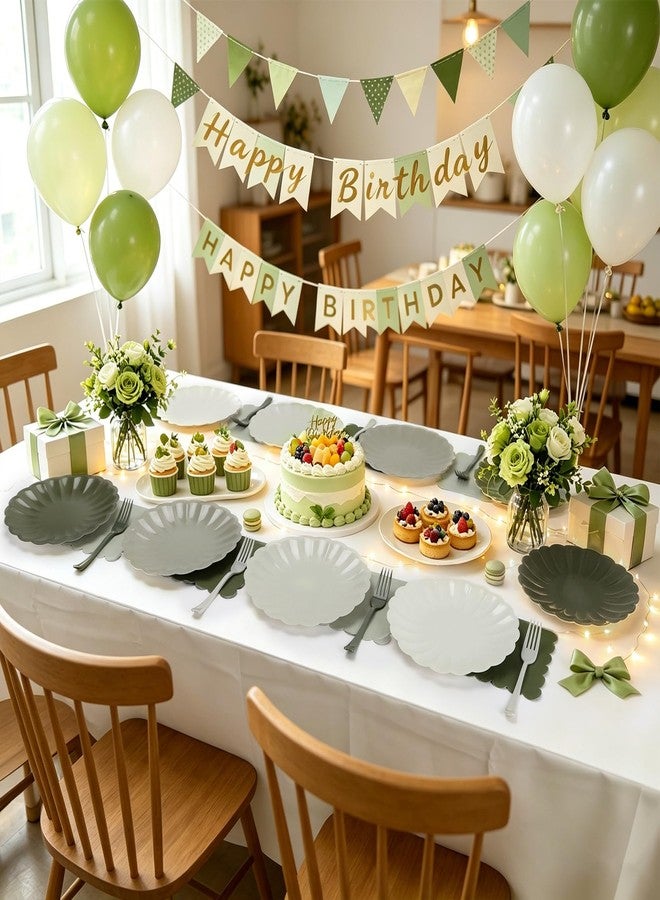 CENLBJ 96Pcs Sage Green Paper Plates and Napkins Party Supplies,Gradient Scalloped 9" Disposable Plates,Napkins Forks Tableware for Birthday Wedding Bridal Baby Shower Decorations,Serves 32 - Image 4