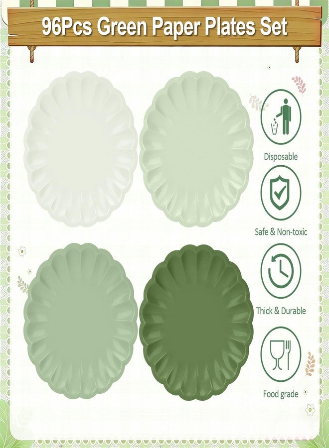 CENLBJ 96Pcs Sage Green Paper Plates and Napkins Party Supplies,Gradient Scalloped 9" Disposable Plates,Napkins Forks Tableware for Birthday Wedding Bridal Baby Shower Decorations,Serves 32 - Image 5