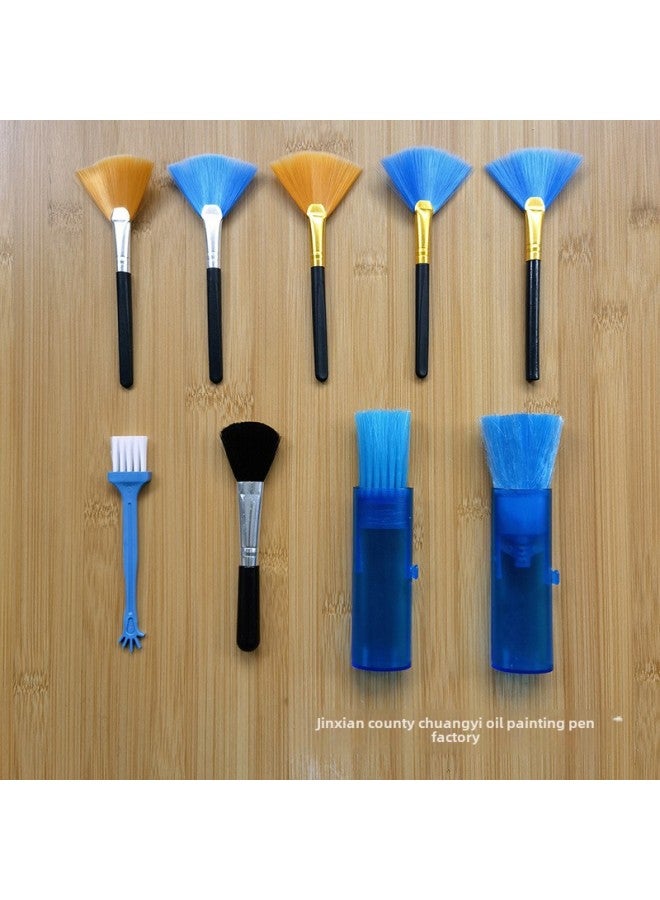 إسكدنيا Computer Cleaning Brush Flat Rod Round Rod Fan Brush Five Finger Brush Large Head Brush Telescopic Brush Keyboard Brush Small Household Appliance Dust Brush-Color:Flat Rod White Tube Blue Hair Fan B  - Image 2