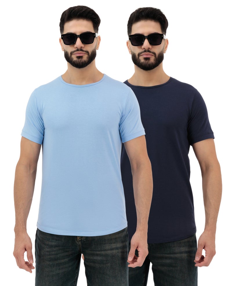 Vasl Hub VaslHub Cotton Plain T-Shirts for Men – Crew Neck Regular Fit 2-Pack (Mist & Navy) - Image 1