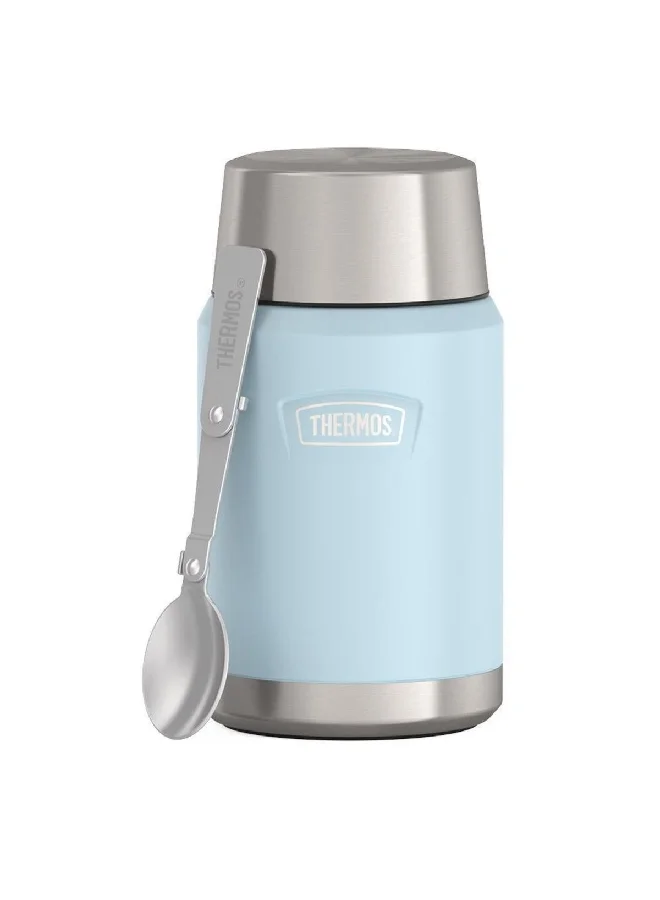 THERMOS Vacuum Insulated Stainless Steel Food Jar with Folding Spoon Glacier Blue and Silver 24oz IS3012GC4