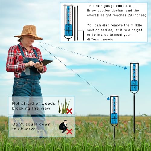 JMBay Rain Gauge Outdoor, Accurate rain gauges Outdoors Best Rated, Tall rain Gauge for Yard with Stake, Decorative rain Measure Gauge for Garden, Deck, Lawn with Large Numbers, Adjustable Height - Image 4