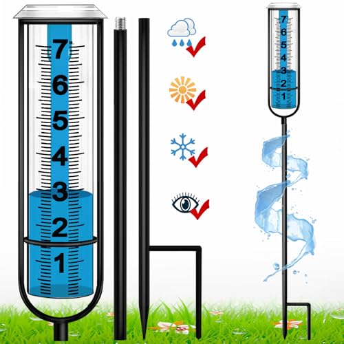 JMBay Rain Gauge Outdoor, Accurate rain gauges Outdoors Best Rated, Tall rain Gauge for Yard with Stake, Decorative rain Measure Gauge for Garden, Deck, Lawn with Large Numbers, Adjustable Height - Image 1