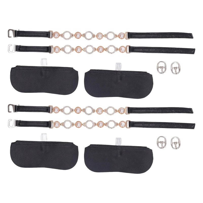 كلاراكو أشرطة أحذية نسائية مرنة قابلة للفصل، أشرطة أحذية بكعب عالٍ من اللؤلؤ الصناعي، أشرطة كاحل فضفاضة مرصعة بأحجار الراين، للنساء، أسود، زوجان - Image 1