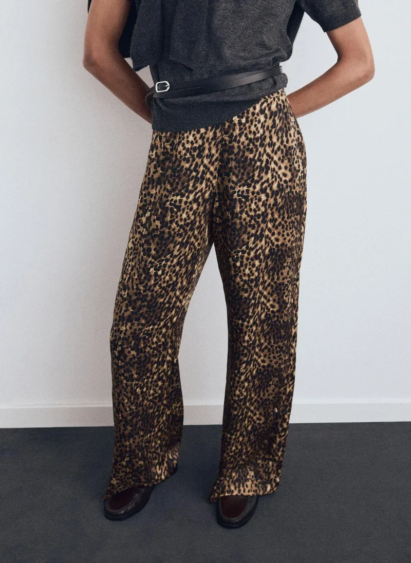 مانجو Leopard-print satin trousers