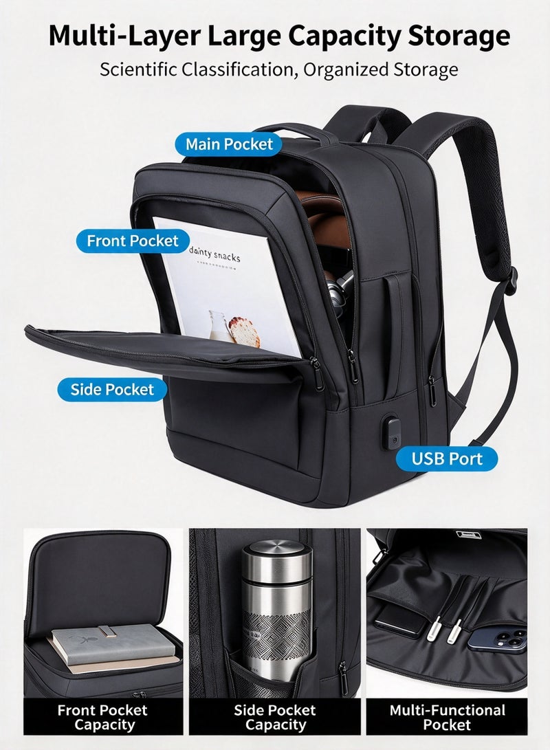 Bestpeak Business Laptop Backpack, PU Travel Bag with USB Charging Port, Waterproof, Expandable for 15.6-inch Notebook - Image 2