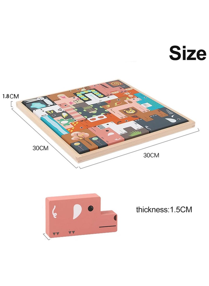 AUTOYSUR لعبة تركيب مكعبات خشبية ولوحة تجميعية وألعاب ألغاز تعليمية للأطفال والكبار - حيوانات - Image 4