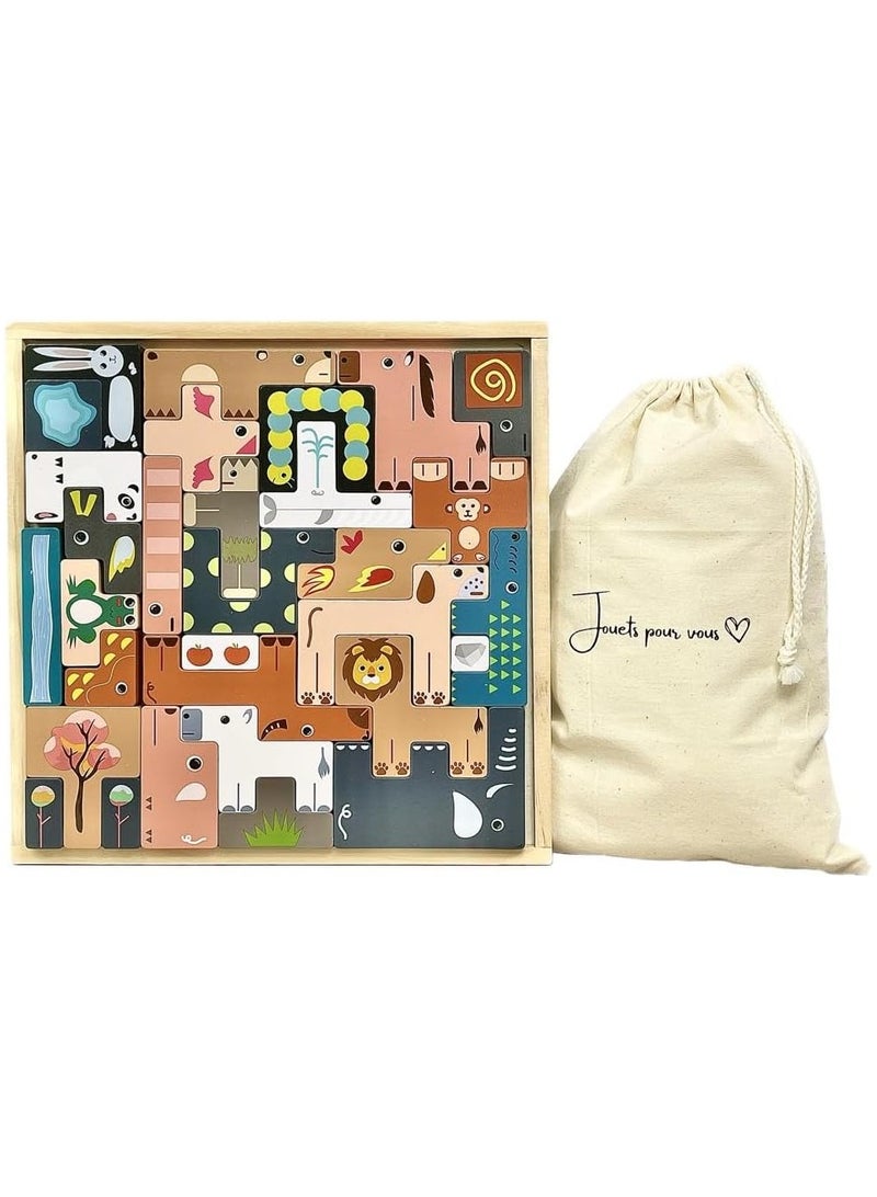 AUTOYSUR لعبة تركيب مكعبات خشبية ولوحة تجميعية وألعاب ألغاز تعليمية للأطفال والكبار - حيوانات - Image 5