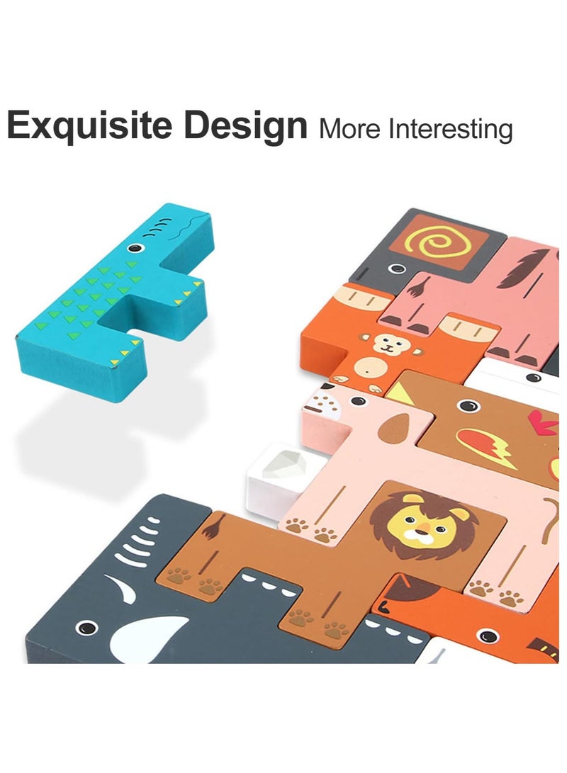 AUTOYSUR لعبة تركيب مكعبات خشبية ولوحة تجميعية وألعاب ألغاز تعليمية للأطفال والكبار - حيوانات - Image 2
