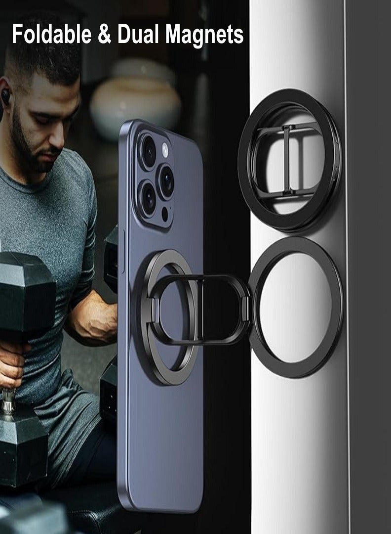 RADSUN Double Magnetic Ring Holder | MagSafe Compatible Stand for iPhone 12/13/14/15/16 Series | 360° Rotation & Adjustable Angle | Foldable Aluminum Design | Universal for All Smartphones - Image 2