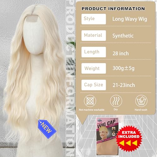 BUPPLER Cosplay Long 613 Blonde Wig 28 Inch Middle Part Synthetic Wig Realistic Gifts Party Wigs for Women Daily Use Colorful Wigs 613 Blonde - Image 3