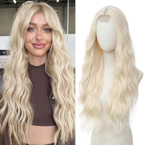 BUPPLER Cosplay Long 613 Blonde Wig 28 Inch Middle Part Synthetic Wig Realistic Gifts Party Wigs for Women Daily Use Colorful Wigs 613 Blonde - Image 1