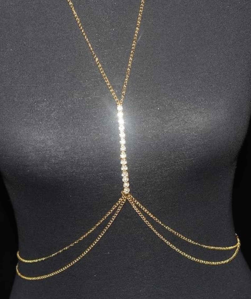 XFSAFDM 2PCS Body Chain for Women, Layered Crossover Bikini Body Jewelry Adjustable Summer Beach, Stylish Beach Accessories (Golden+Silvery) - Image 3
