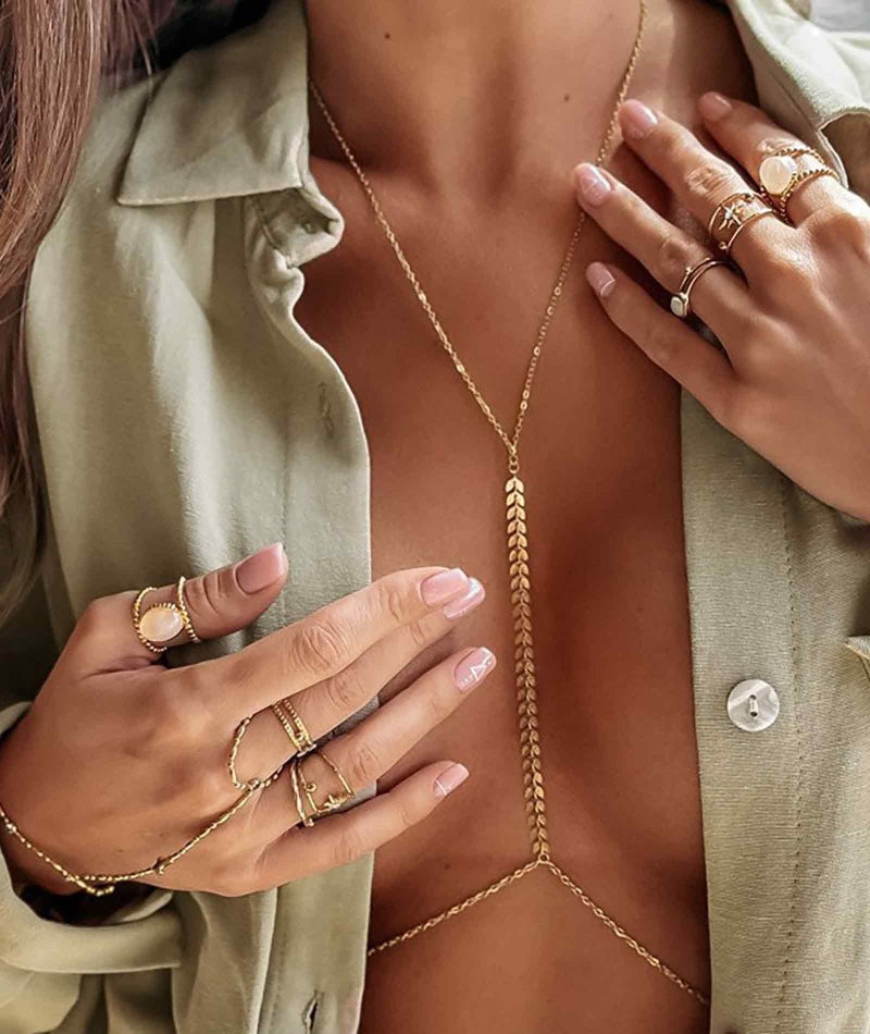 XFSAFDM 2PCS Body Chain for Women, Layered Crossover Bikini Body Jewelry Adjustable Summer Beach, Stylish Beach Accessories (Golden+Silvery) - Image 5