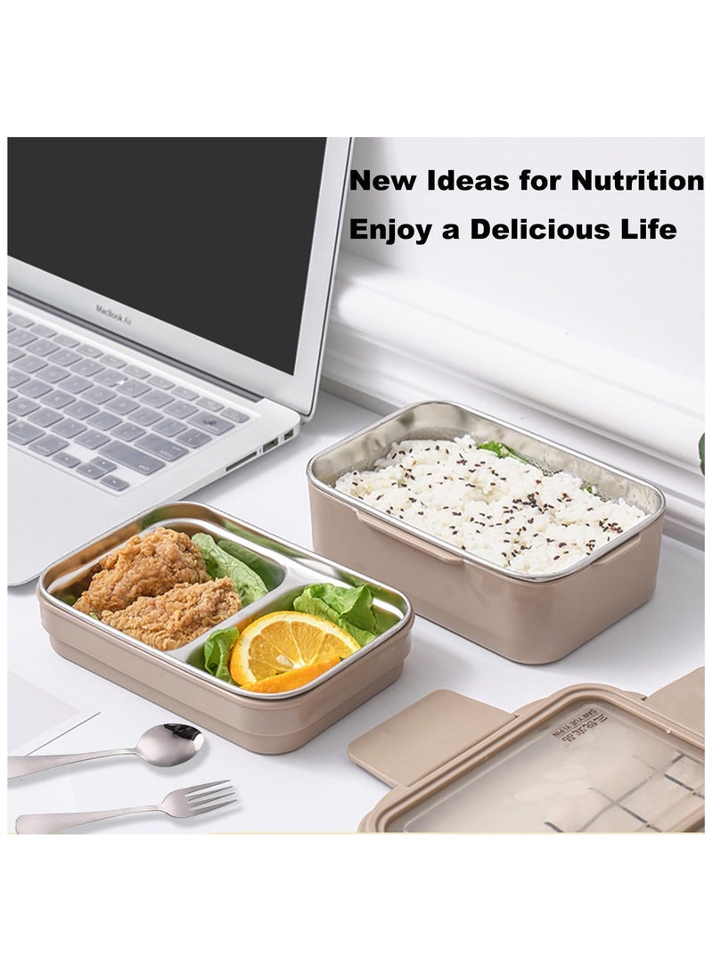 AUTOYSUR Bento Box, Lunch Box, 2 Tier Stainless Steel Bento Lunch Box with 3 Compartments and Cutlery (Spoon & Fork) for Kids and Adults, Leakproof | BFA Free | Allow Dishwasher 1000ml (Khaki) - Image 5
