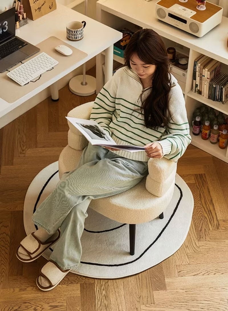 توشونكس كرسي مريح للأريكة الفردية مع حشوة إسفنجية ناعمة، مسند ظهر منحني ومسند للذراعين، تنجيد من نسيج بوكل الأبيض وأرجل من الفولاذ الكربوني الأسود، زينة مريحة، تزيين المكياج، غرفة المعيشة، غرفة النوم، أثاث الصالون، المكتب المنزلي، المطعم، ردهة الفندق، ديكور استقبال المقهى، كرسي مريح بزاوية جانبية منفوشة بسعة 150 كجم - Image 5