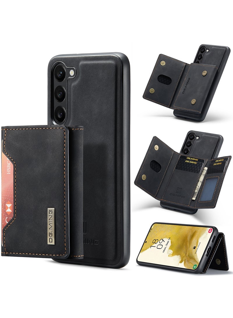 DGMING Wallet Case for Samsung Galaxy S23 Plus DGMING Premium Leather Phone Case Back Cover Magnetic Detachable with Trifold Wallet Card Holder Pocket - Black - Image 1