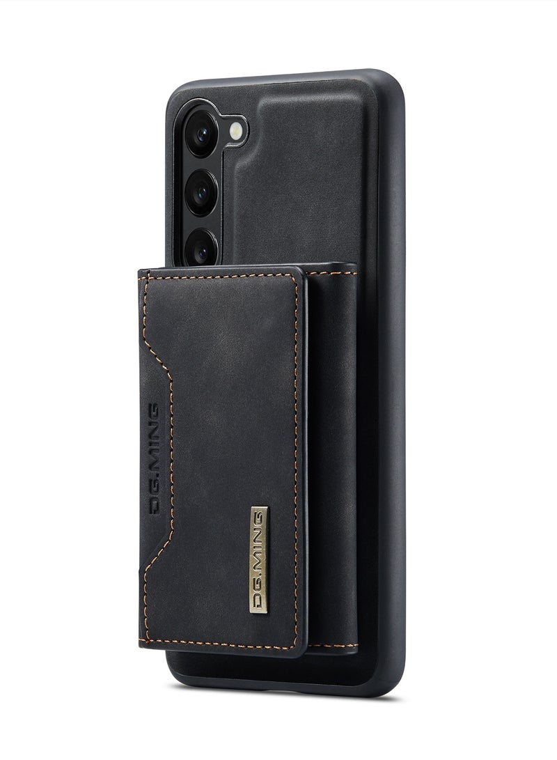 DGMING Wallet Case for Samsung Galaxy S23 Plus DGMING Premium Leather Phone Case Back Cover Magnetic Detachable with Trifold Wallet Card Holder Pocket - Black - Image 2