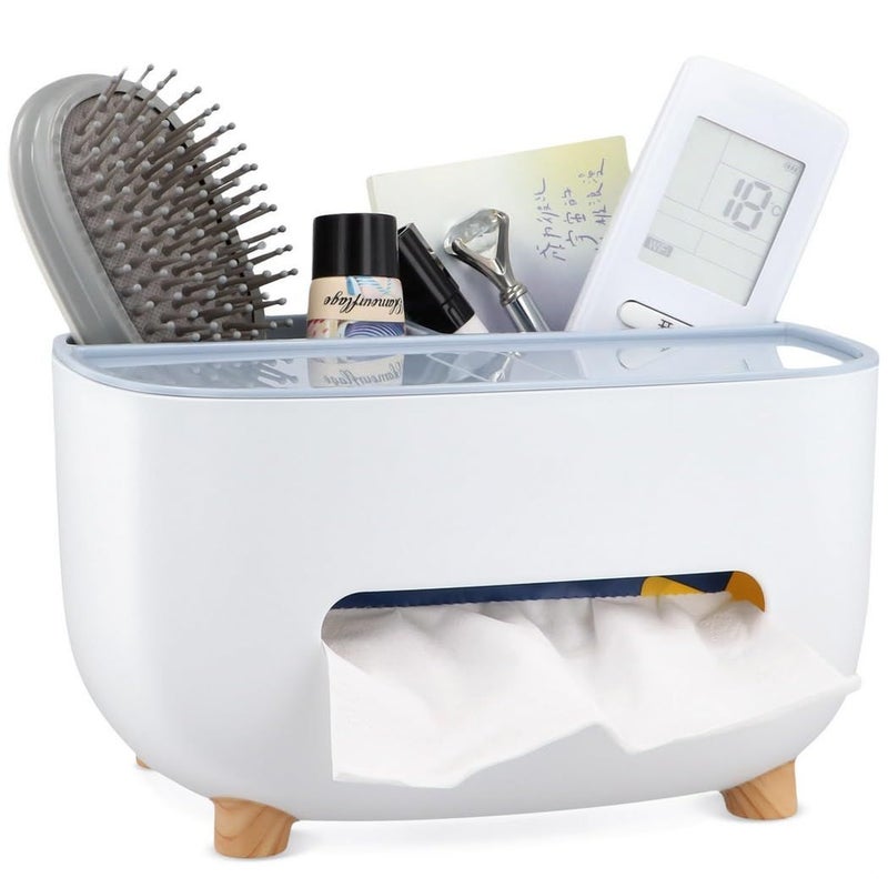 Multi Layer Tissue Box With Phone Holder And Two Extra Storage Compartments Blue For Home Office Use - Image 2
