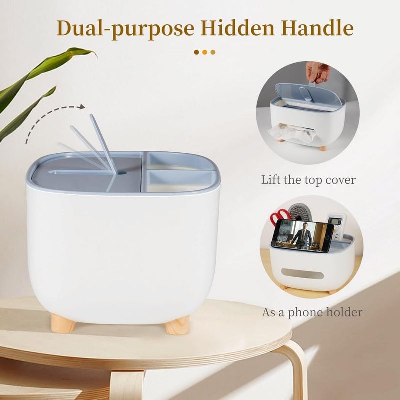 Multi Layer Tissue Box With Phone Holder And Two Extra Storage Compartments Blue For Home Office Use - Image 4