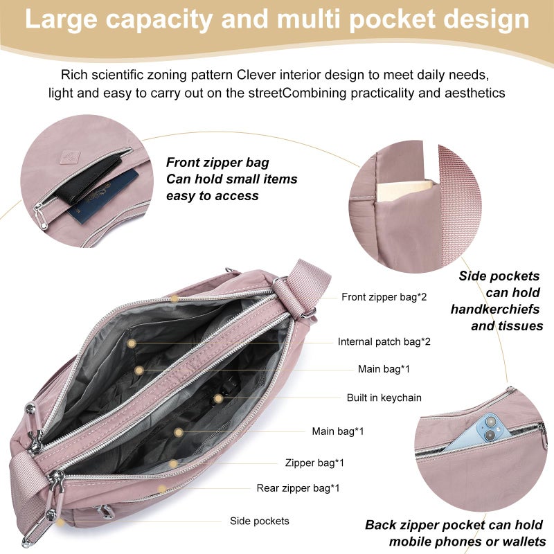 ETidy Large Crossbody Bag For Women Waterproof Lightweight Casual Shoulder Handbag Purse(Pink - Image 4