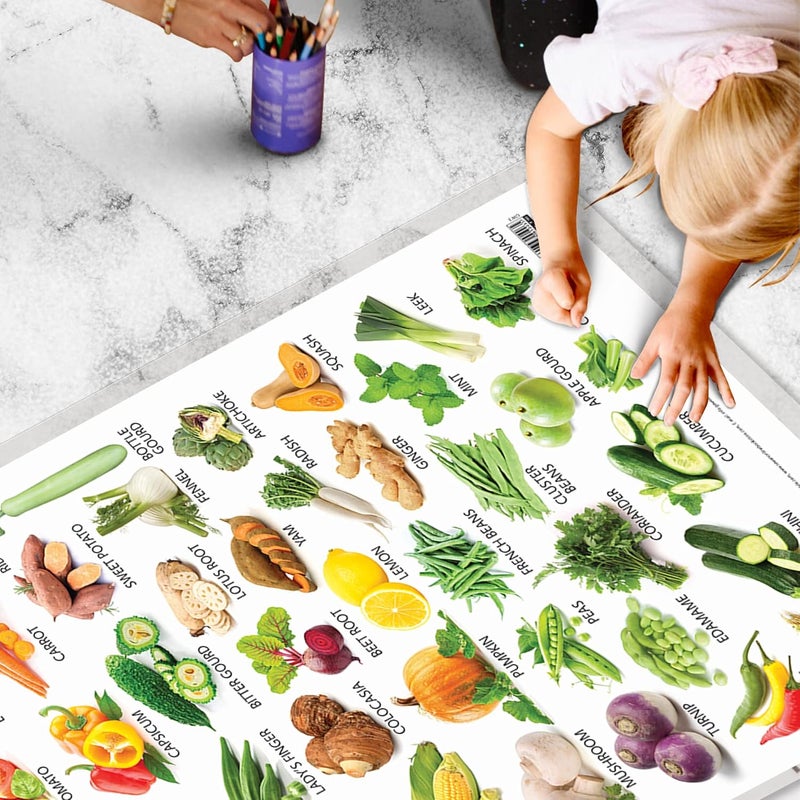 GoWoo Set of 3 Alphabet, Fruits and Vegetables Early Learning Educational Charts for Kids | 20"X30" inch |Non-Tearable and Waterproof | Double Sided Laminated | Perfect for Homeschooling, Kindergarten and Nursery Students - Image 5