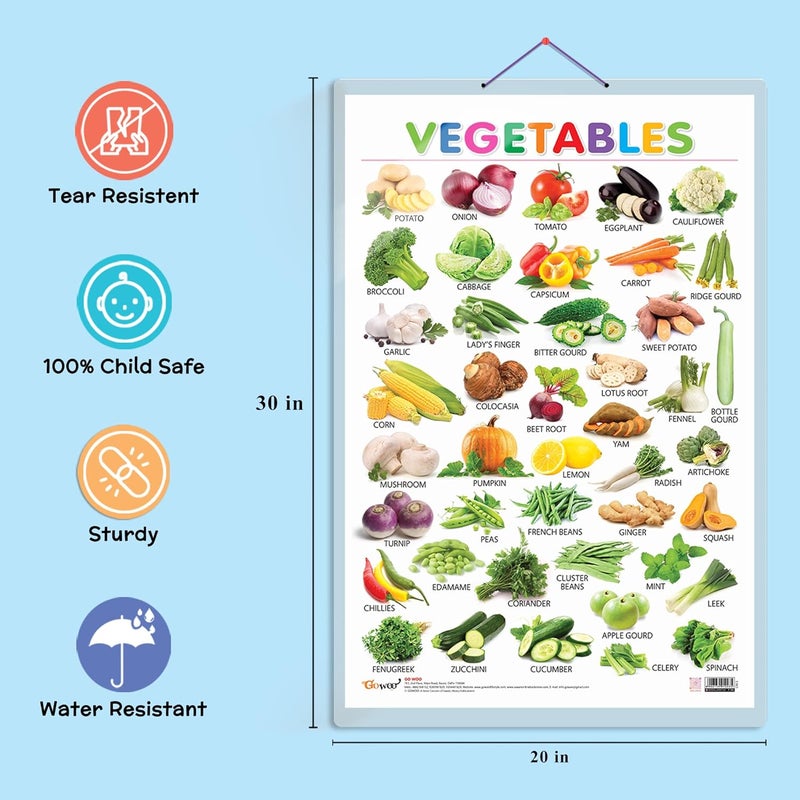 GoWoo Set of 3 Alphabet, Fruits and Vegetables Early Learning Educational Charts for Kids | 20"X30" inch |Non-Tearable and Waterproof | Double Sided Laminated | Perfect for Homeschooling, Kindergarten and Nursery Students - Image 3