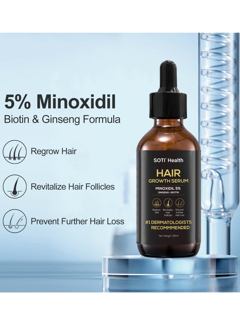 سوتي مصل Soti مينوكسيديل 5% لنمو الشعر، مصل إعادة نمو الشعر لحالات تساقط الشعر 60 مل. صنع في الولايات المتحدة الأمريكية! ينصح به أطباء الأمراض الجلدية. تركيبة الجنسنغ والبيوتين فائقة القوة (3 عبوات) - Image 5