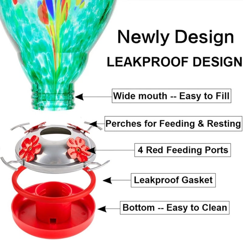 WOSIBO Hummingbird Feeder for Outdoors Patio Large 32 Ounces Colorful Hand Blown Glass Hummingbird Feeder with Ant Moat Hanging Hook, Rope, Brush and Service Card (Yellow) - Image 4