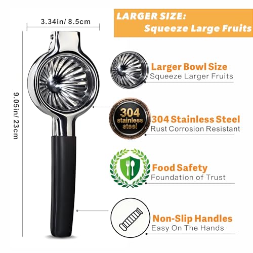 iStarcas Stainless Steel Lemon Squeezer, Manual Citrus Juicer with Non-Slip Handles, 304 Grade Steel Large Manual Lemon Press Juicer, Ergonomic Design Handheld Lime Squeezer Fruit Juicer - Image 2
