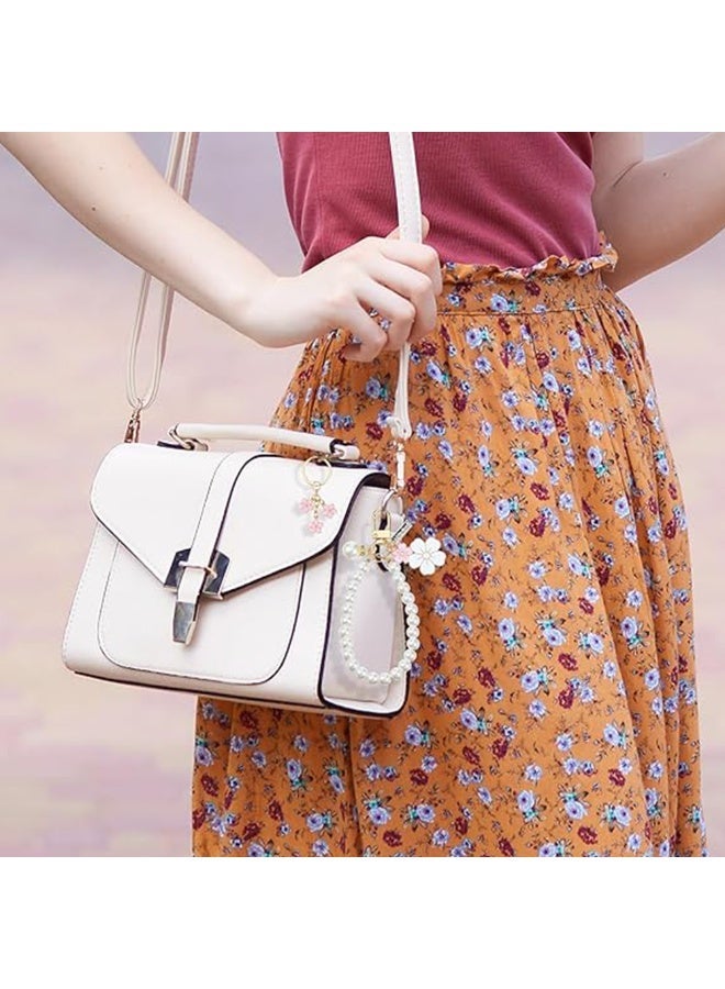 2 قطعة سلسلة مفاتيح لؤلؤية للنساء، مجموعة سلسلة مفاتيح زهرية، سلسلة مفاتيح لؤلؤية، سلسلة مفاتيح سيارة، حقيبة لؤلؤية، إكسسوارات سوار معصم - Image 5