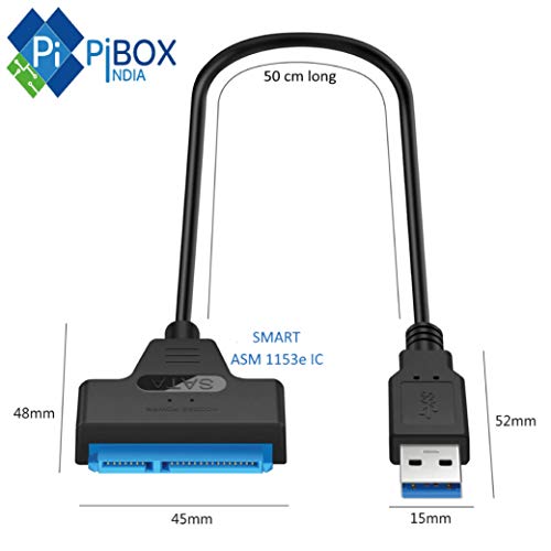 pibox India - USB 3.0 to 2.5" SATA III Hard Drive Adapter 0.5 M Long Cable w/UASP - SATA to USB 3.0 Converter for SSD/HDD - Hard Drive Adapter Cable - 50 cm - New RTL9201R Chipset - 2.5 inch HDD - Image 3